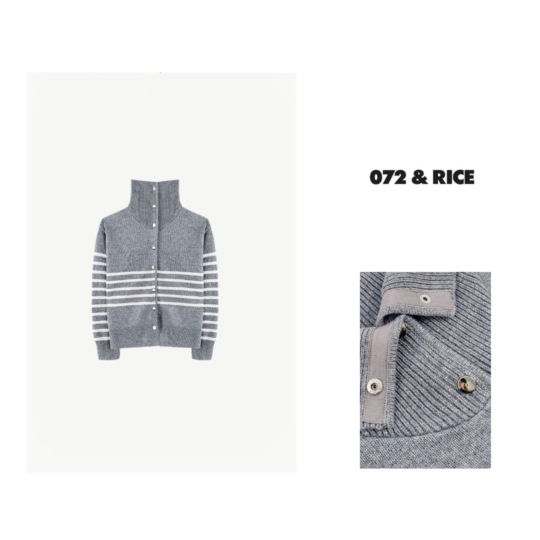 072 & RICE【雅典灰】 秋冬高领单排条纹长袖针织开衫 SJ034 FF126