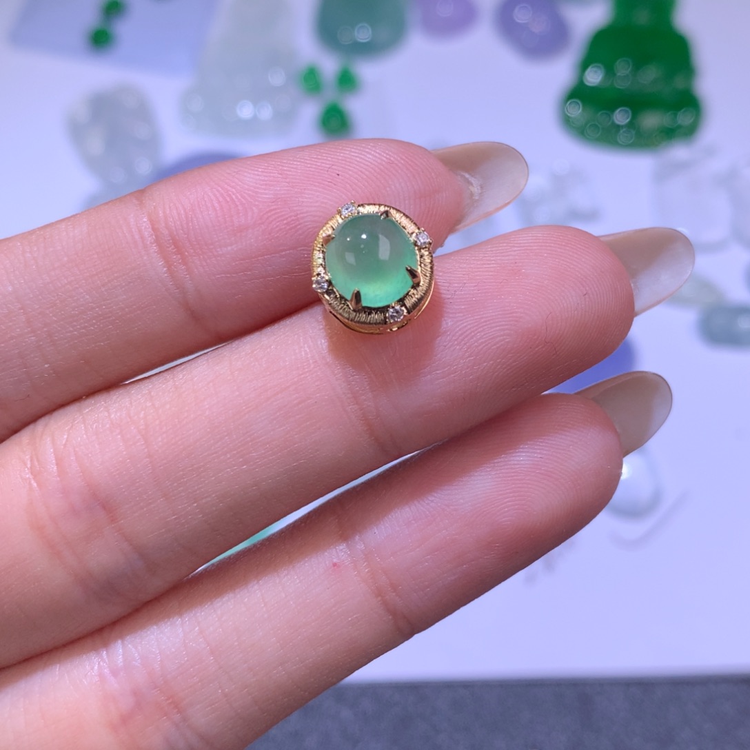 菜***翡翠裸石18K金镶嵌天然翡翠