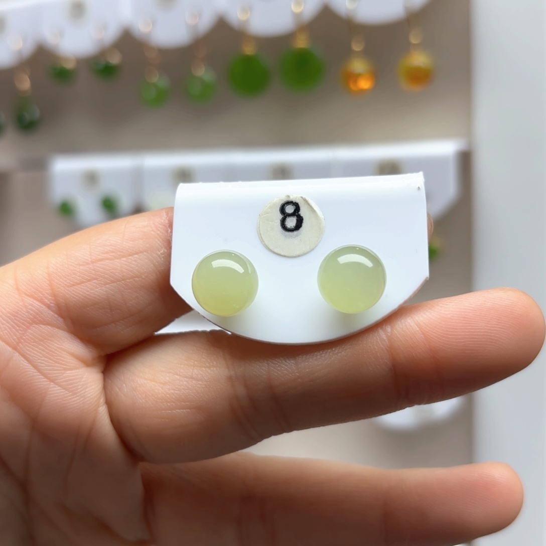 和田玉耳饰18K金镶嵌10mm