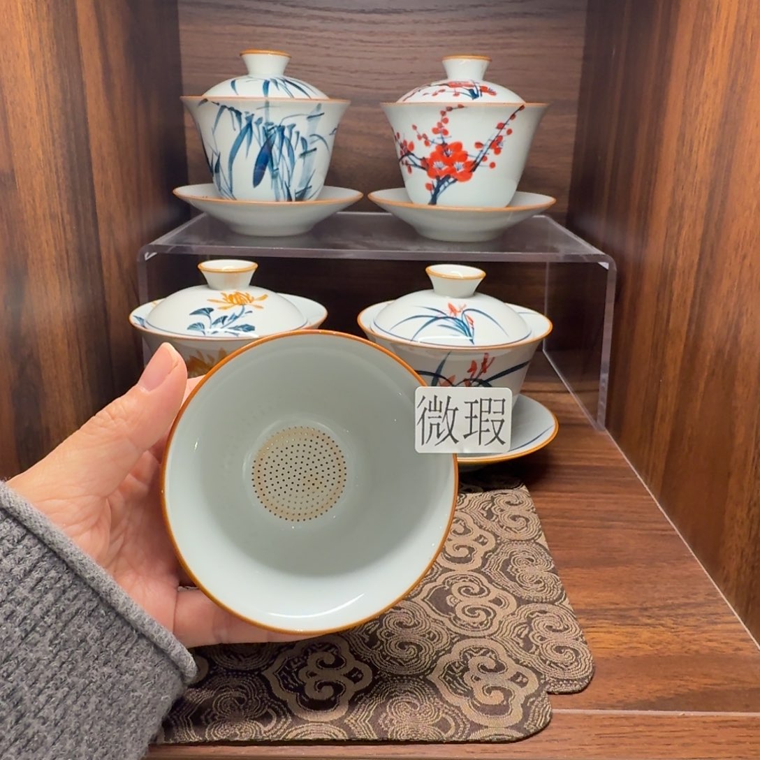 釉下手绘茶具微瑕