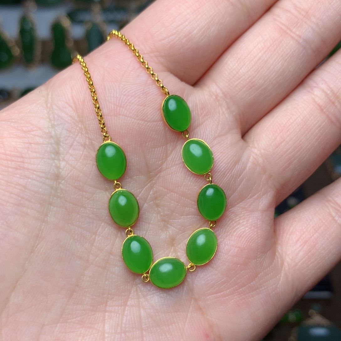 和田玉（碧玉）手链18K金镶嵌