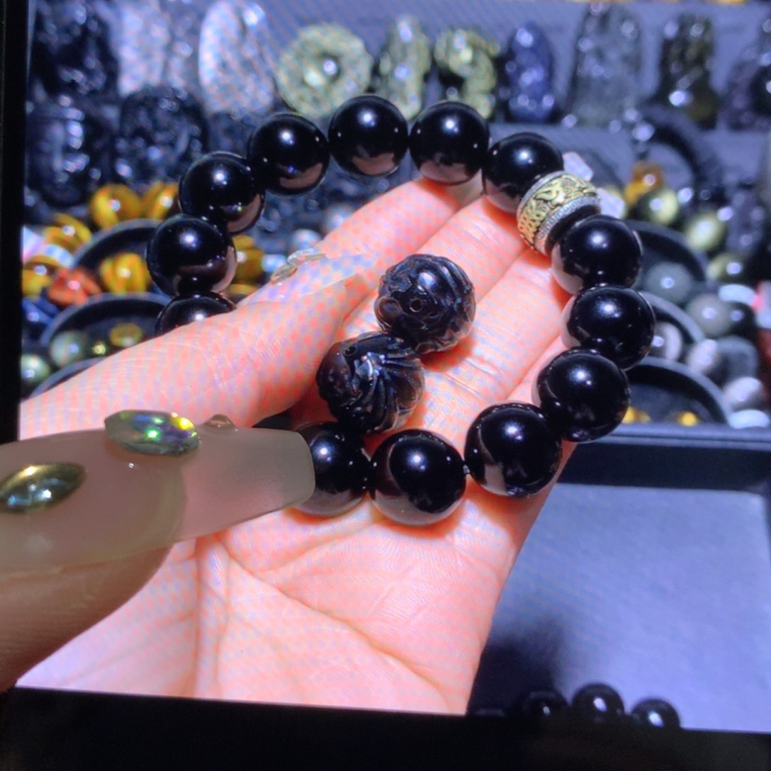 未镶嵌黑曜岩手链用****8定制