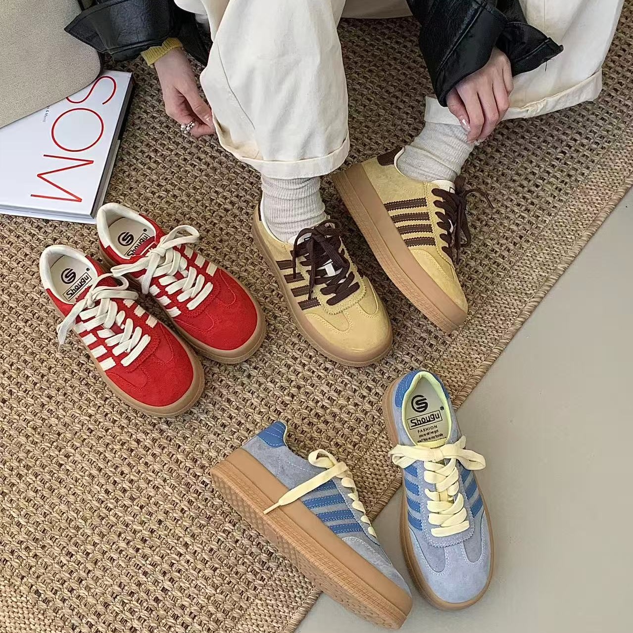 SG16-22春款圆头薄款中跟胶粘板鞋时尚休闲鞋系带休闲鞋/1622