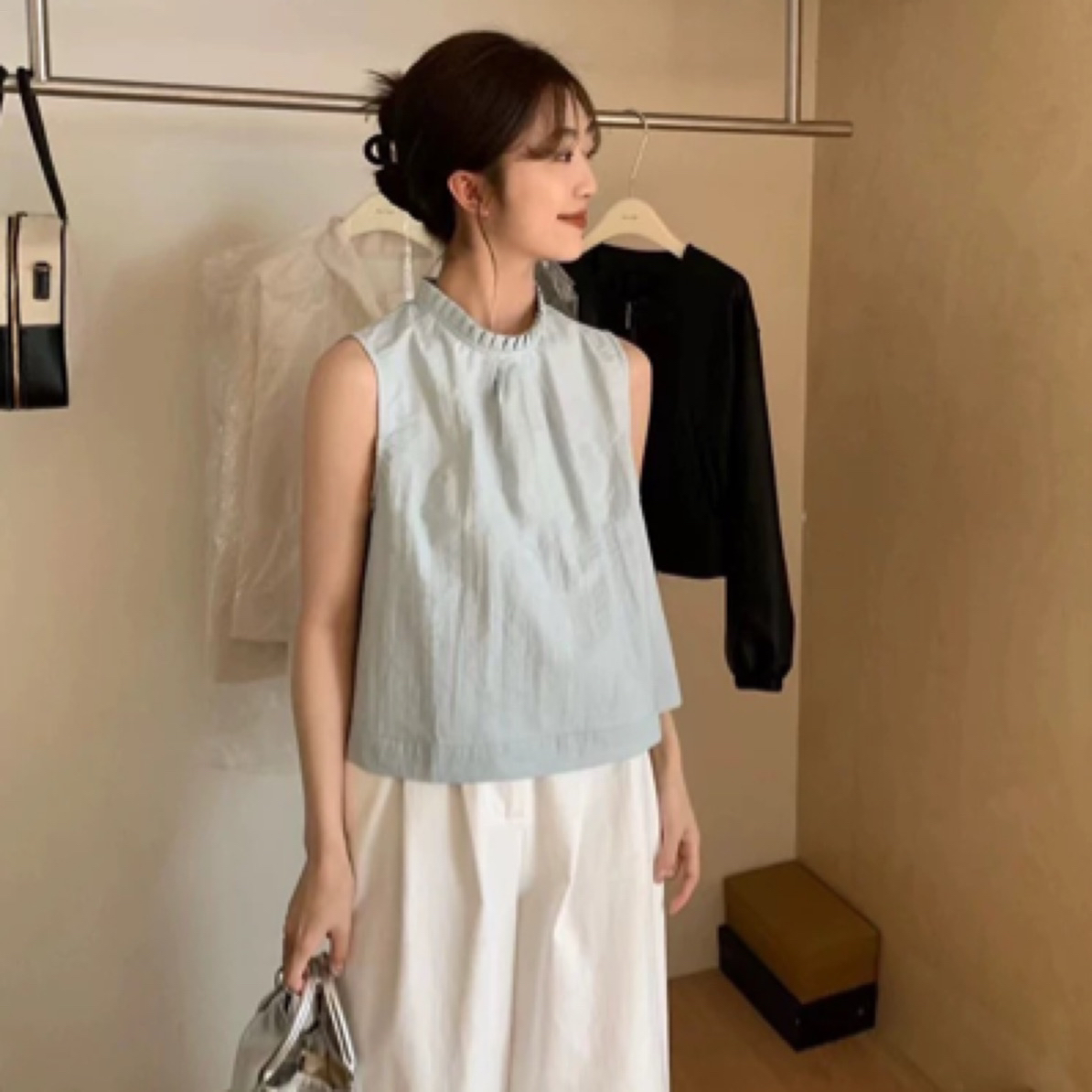 韩系宽松背面系带花边背心女夏季新款法式设计感温柔少女小衫上衣