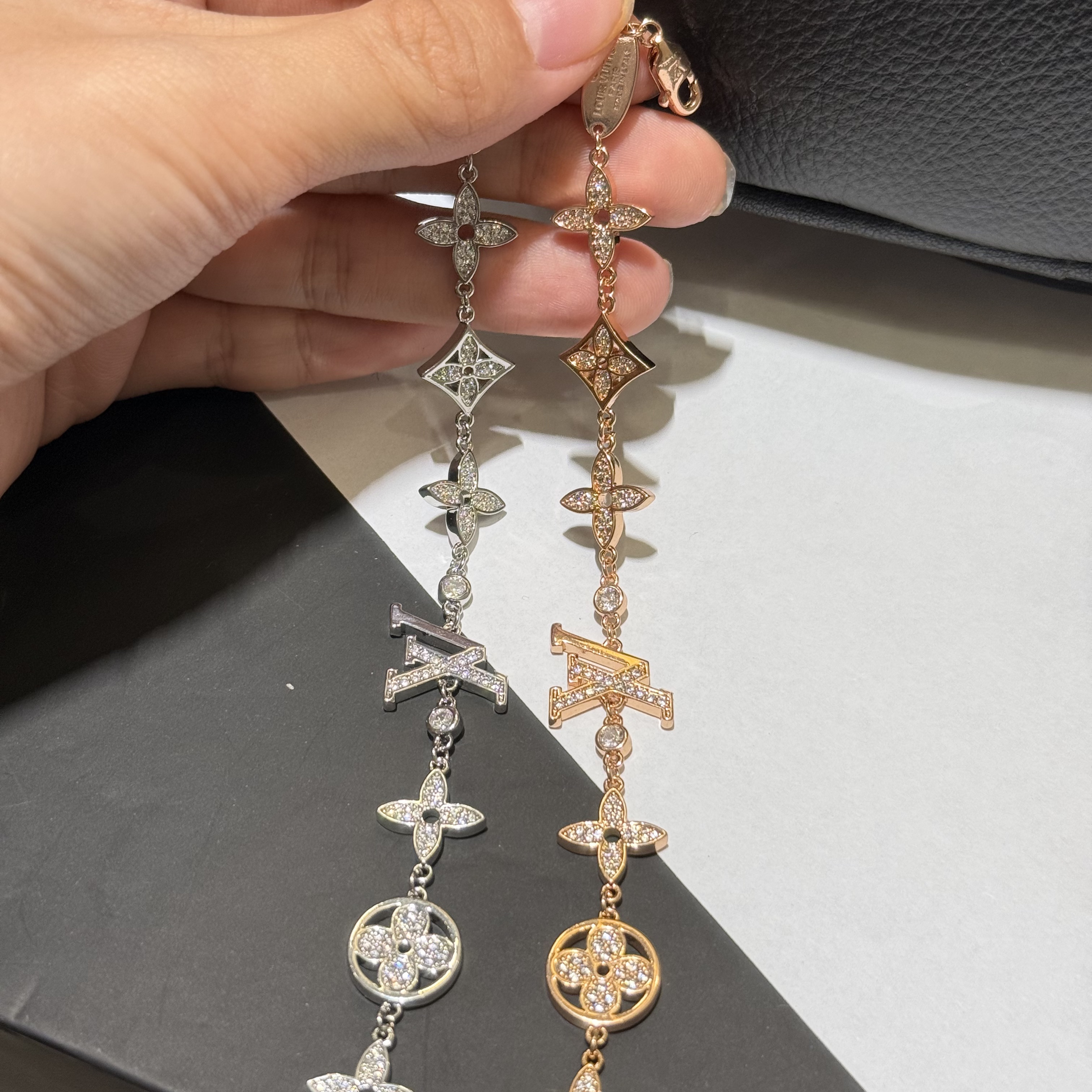 铜合金合成锆石手链 【精工尖花圆花镶钻手链】