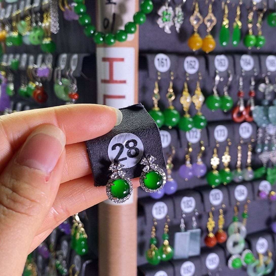 银S925镶嵌翡翠耳饰28