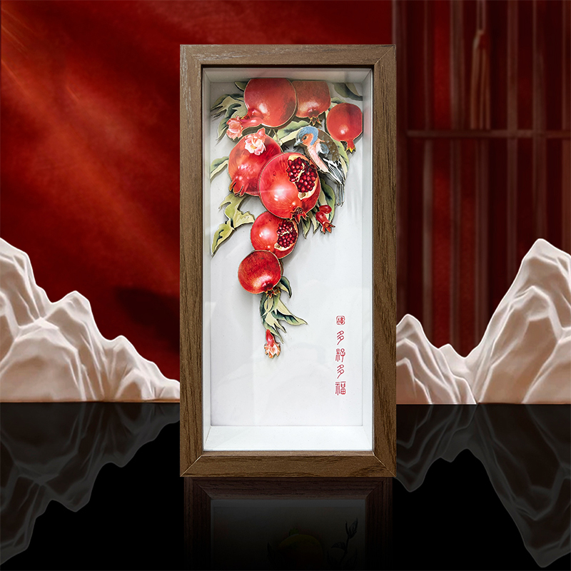 多子多福手工剪纸立体装饰画立体画桌面礼品非遗文创伴手