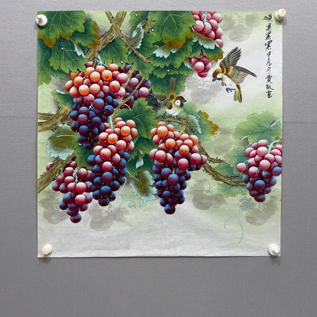 国画工笔葡萄斗方贾敏