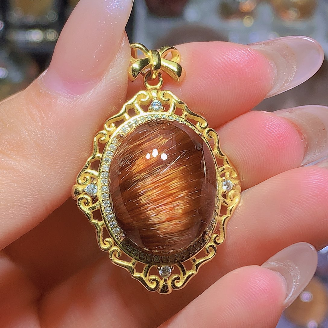 水晶珠宝半成品银S925镀金镶嵌吊坠