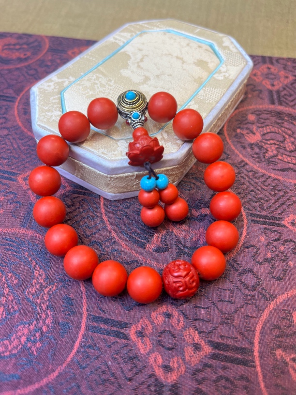 含辰砂工艺品大美精选精品高端辰砂莲花配饰单圈手串