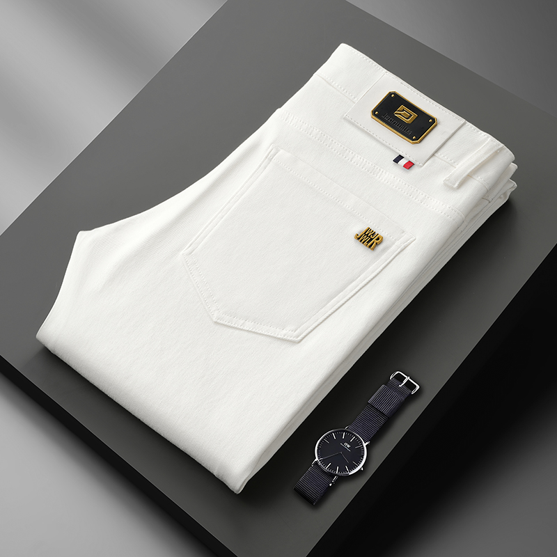 【高端三防】水洗石磨中腰长裤秋冬厚款白色牛仔商务轻奢时尚简欧风