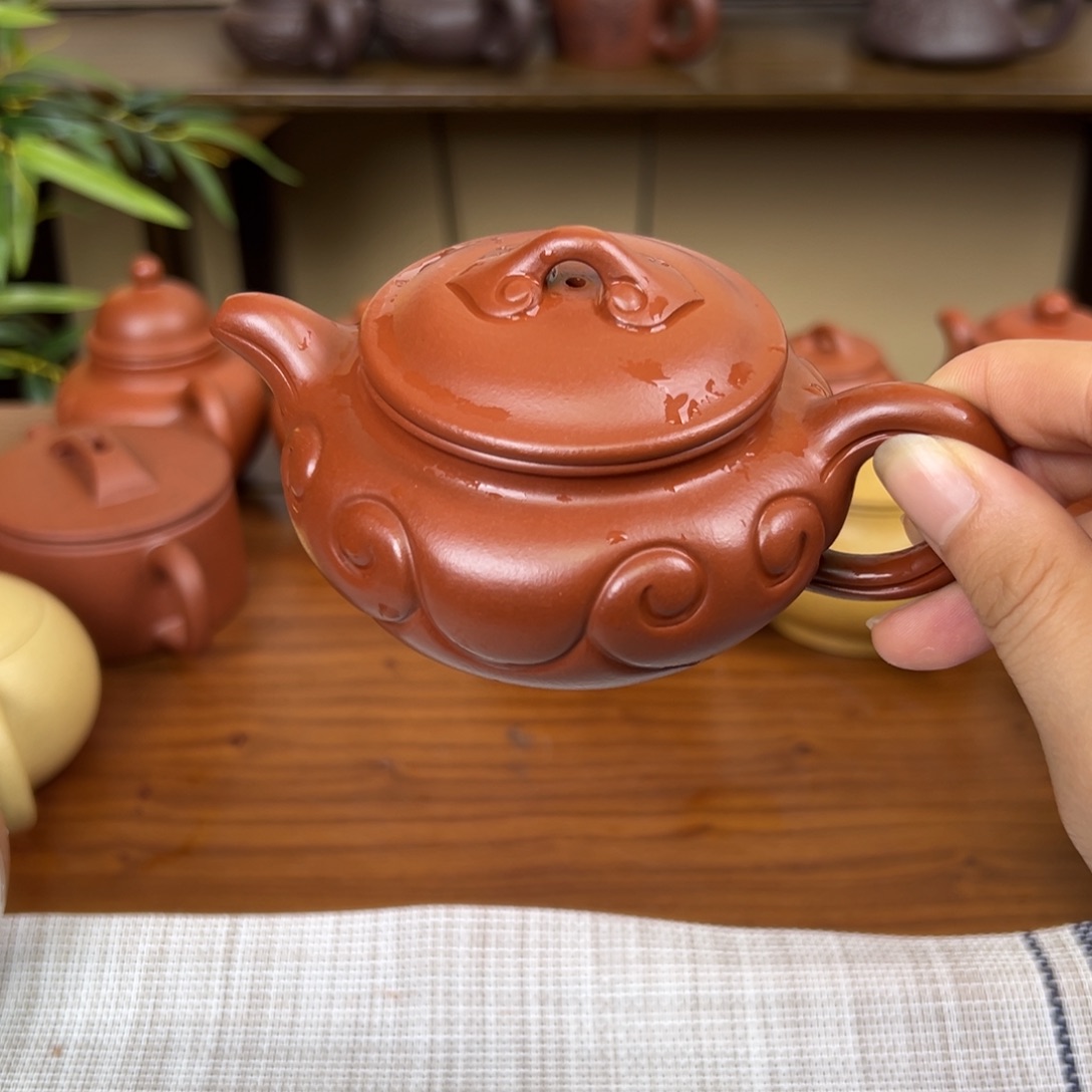 紫砂茶壶紫砂壶仿古如意朱泥150cq全手