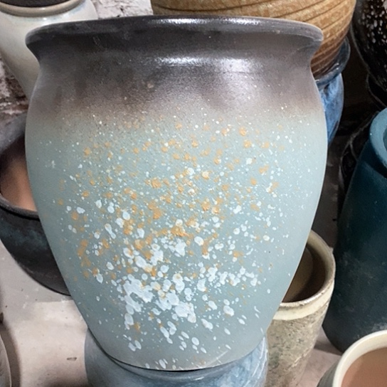 紫砂花盆口27高度30绿泼墨