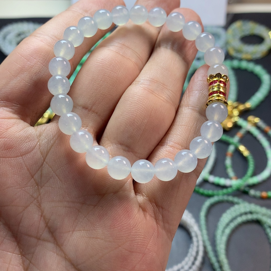 定制翡翠未镶嵌卡7.3白冰手串