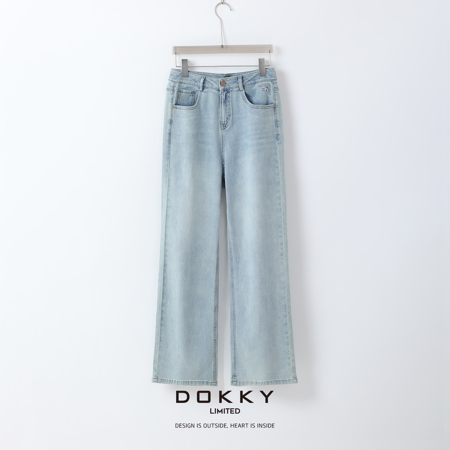 Dokky「花藤蓝牛.紫标」重工刺绣.小直筒牛仔裤LB0237