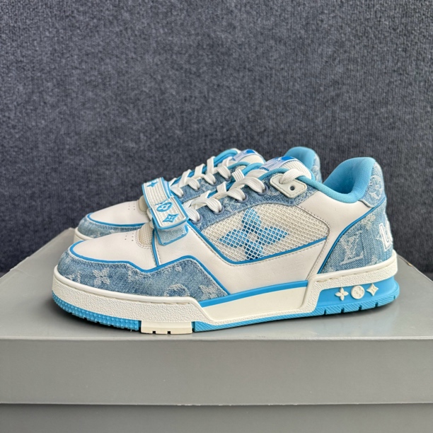 99新 LouisVuitton/路易威登 41码 trainer 白蓝 魔术贴 板鞋配盒