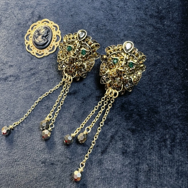 铜合金锆石项链 重工（精工系列）小众设计狮子套装（耳饰）