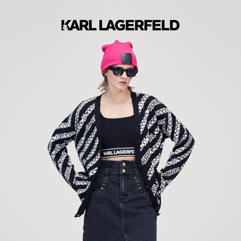 【大可专属】KARLLAGERFELD秋冬新款羊毛LOGO提花开衫226L2087