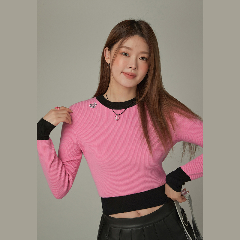 015V【云C专属】CHUU条纹撞色设计小樱桃长袖针织衫-F