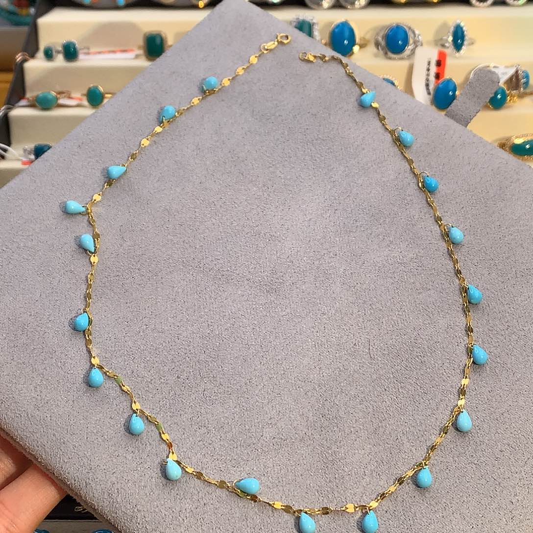 18K金镶嵌绿松石波西米亚风项链