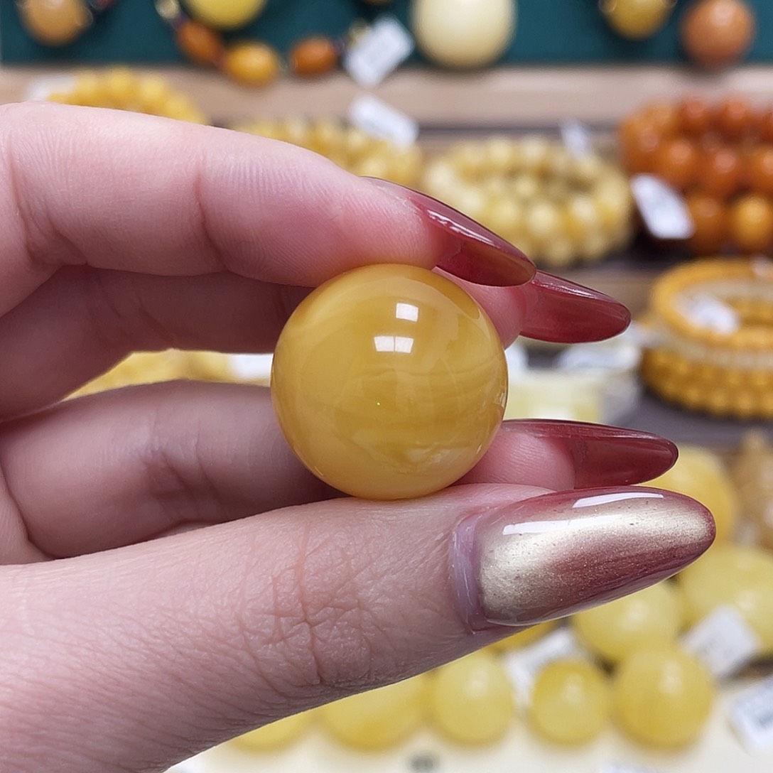 蜜蜡未镶嵌珠宝奇石C*J22mm妖花圆珠 瑕