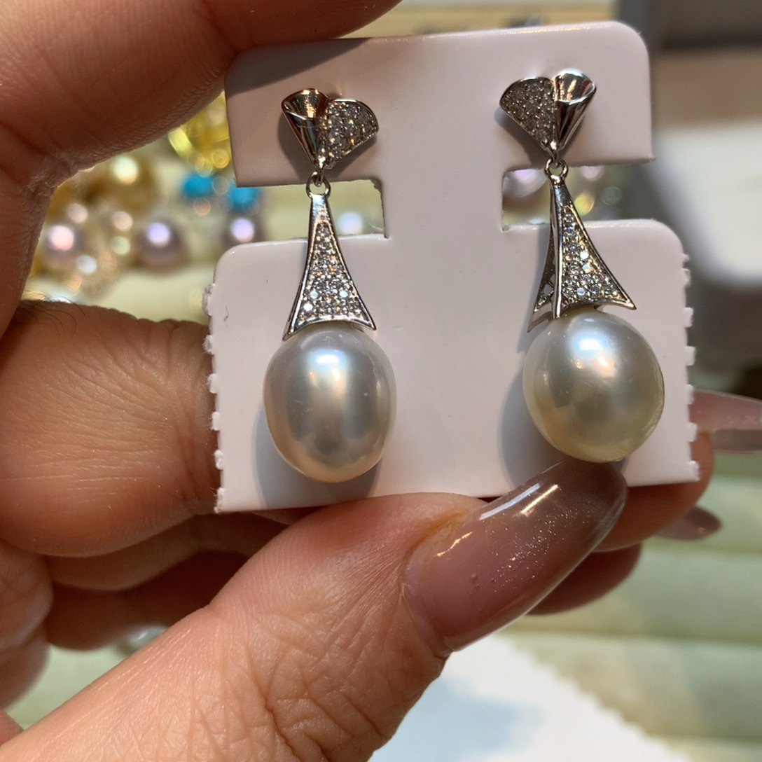 海水珍珠耳饰银S925镶嵌