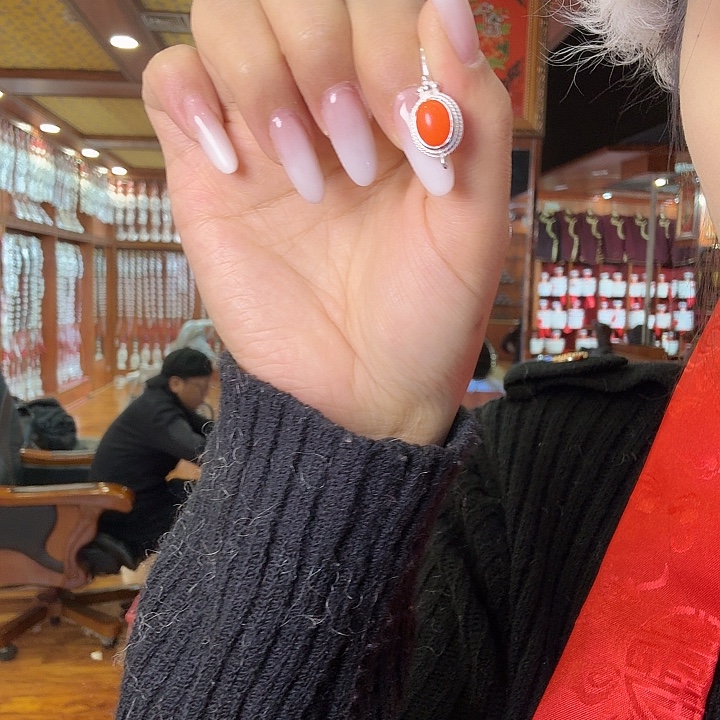 足银玻璃纯银耳坠橙色