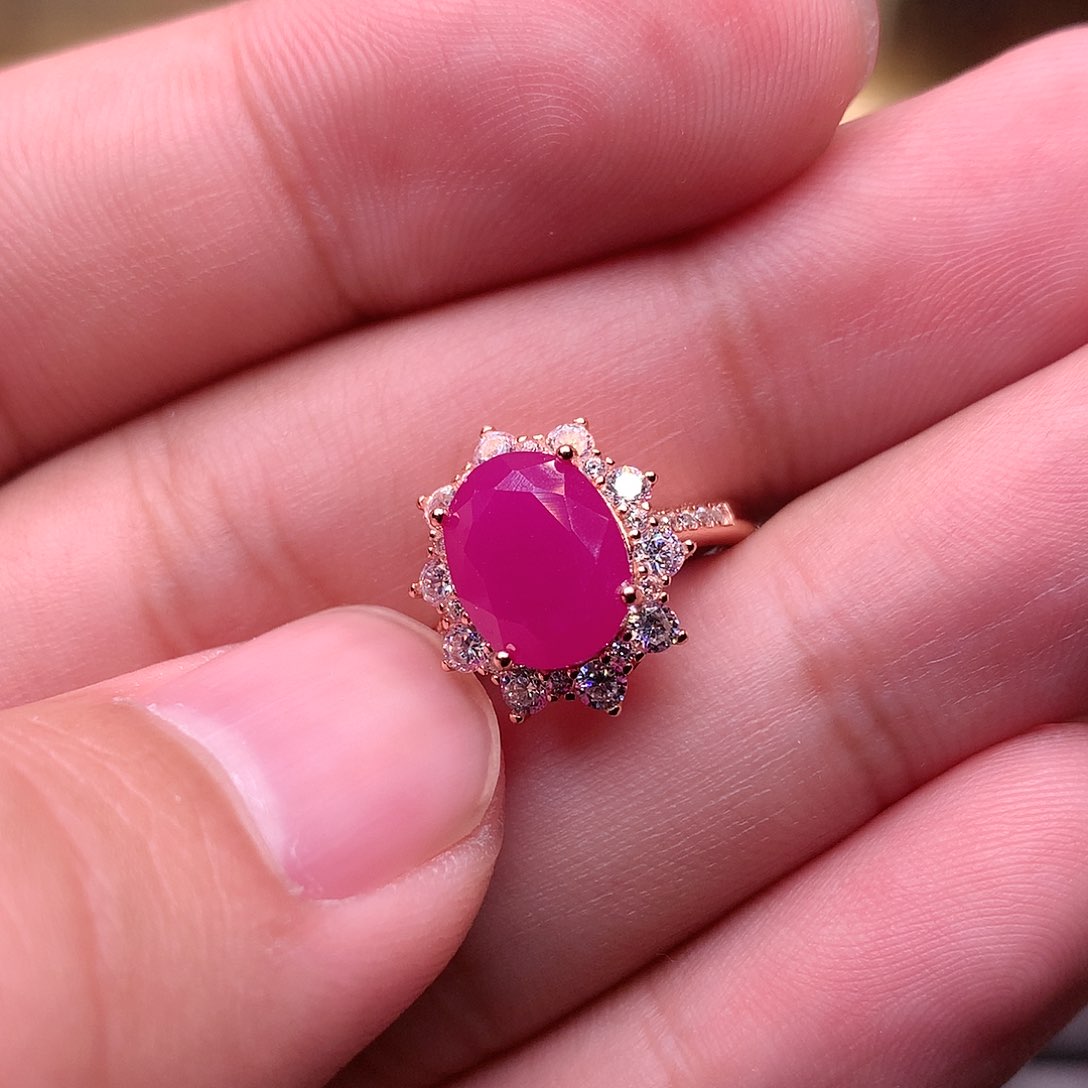 红宝石戒指银S925镶嵌