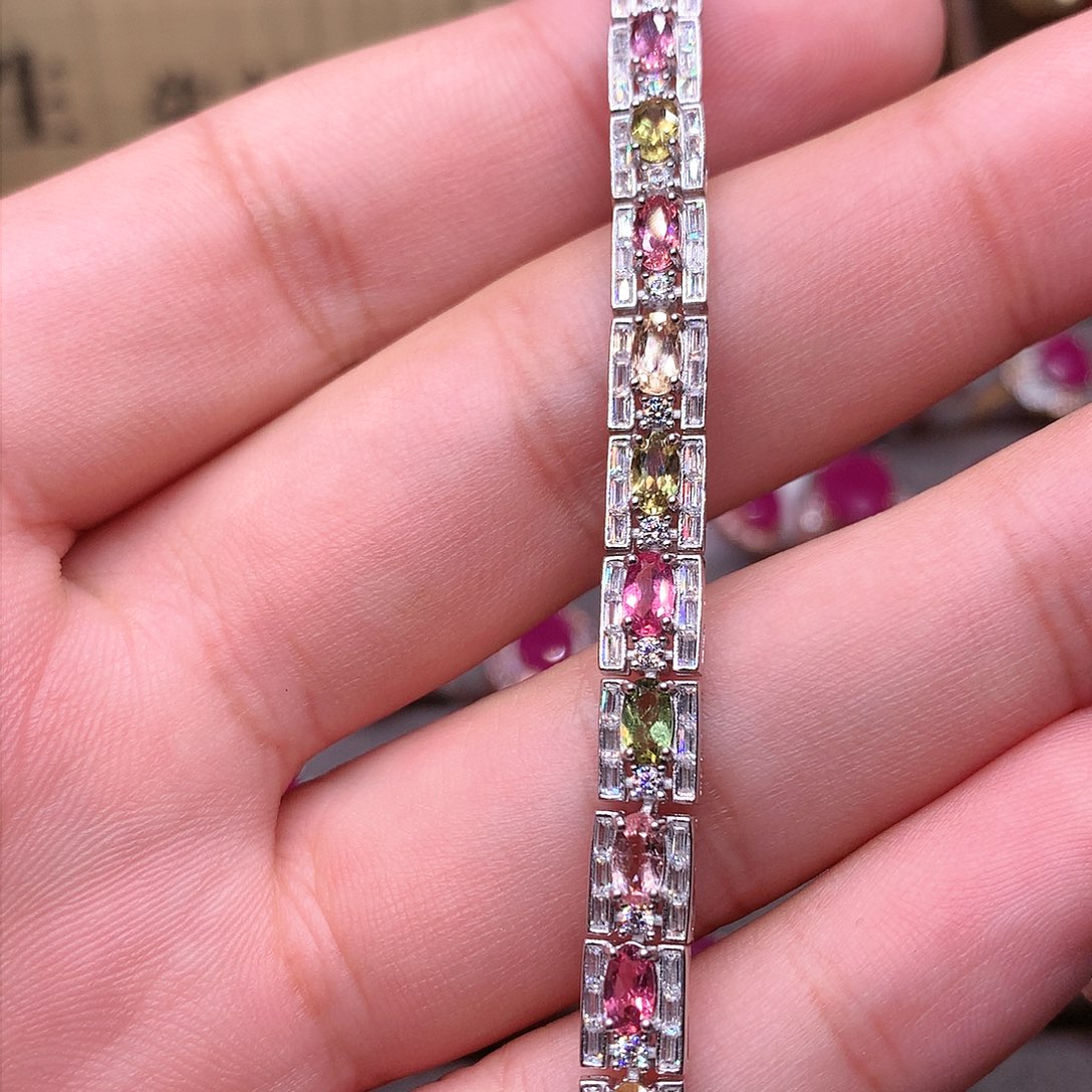 碧玺手链银S925镶嵌000000