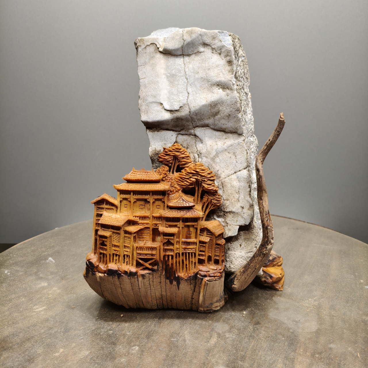 石上烟村，北太行易县料根雕摆件，高油高密纯手工雕刻匠心之作