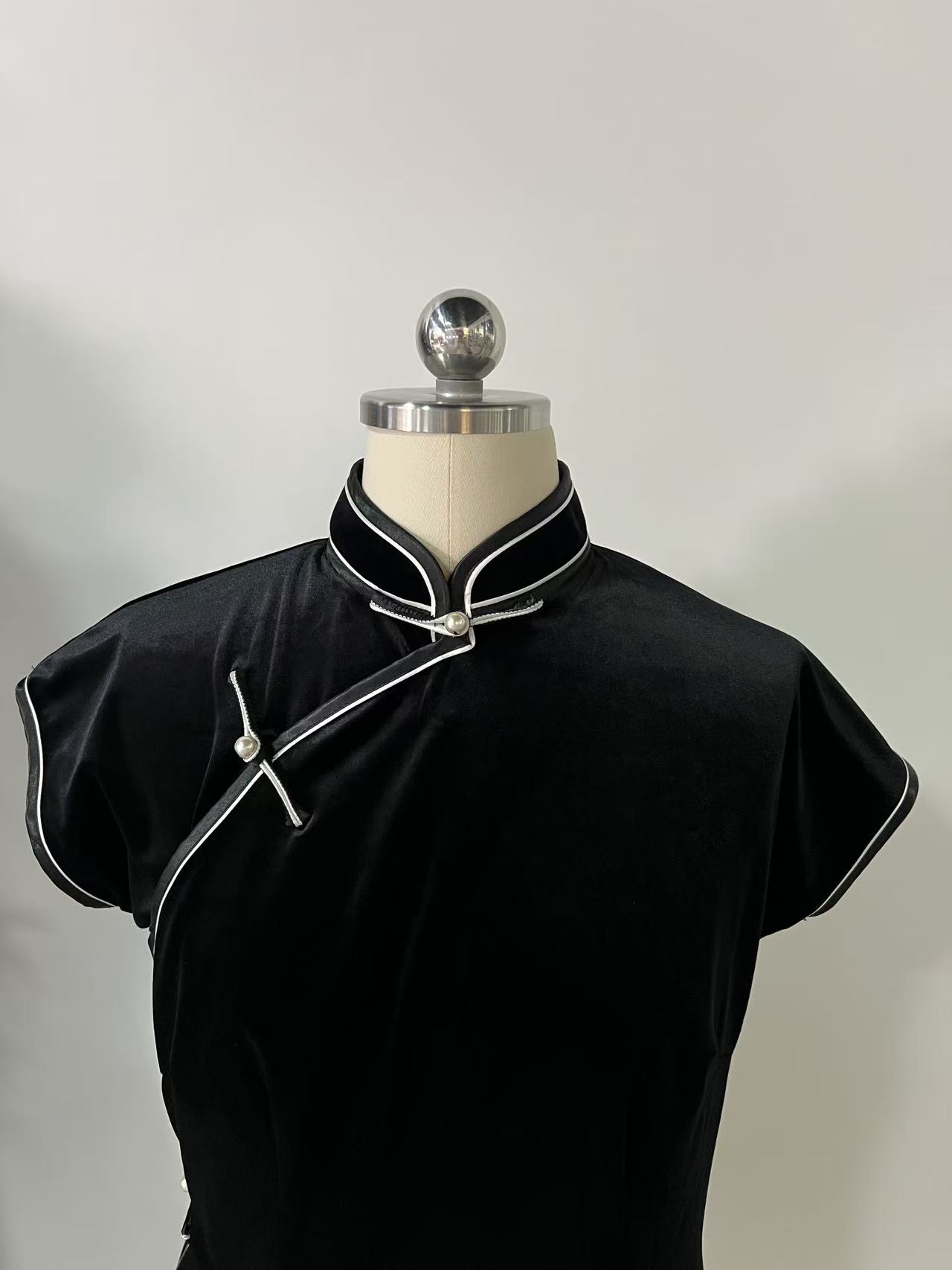 霞珮玲珑缎旗袍短袖上衣秋季气质国风立领单层短款复古修身