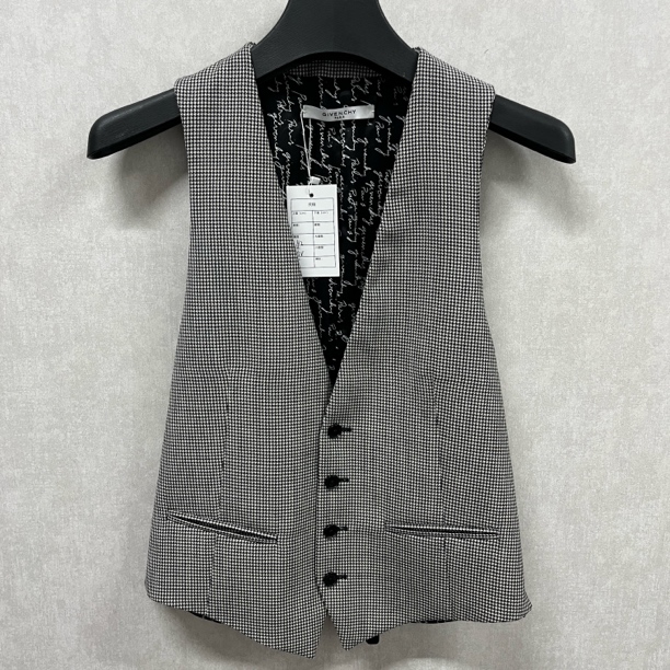 95新 Givenchy/纪梵希 灰色羊毛千鸟格西装马甲外套 48 M码 