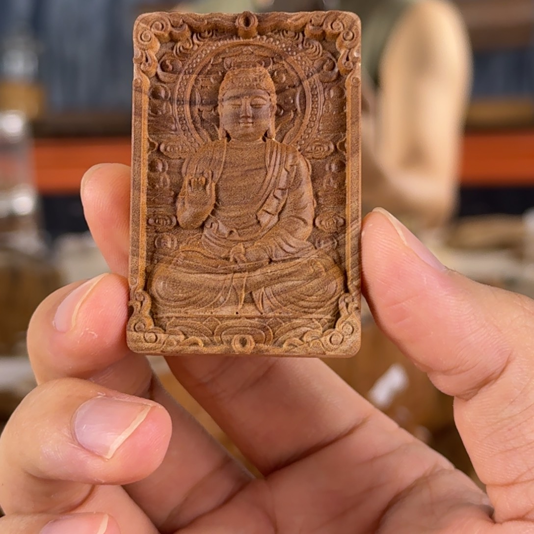 檀香木其他印度迈索尔老山檀香461雕刻牌阿弥守护神