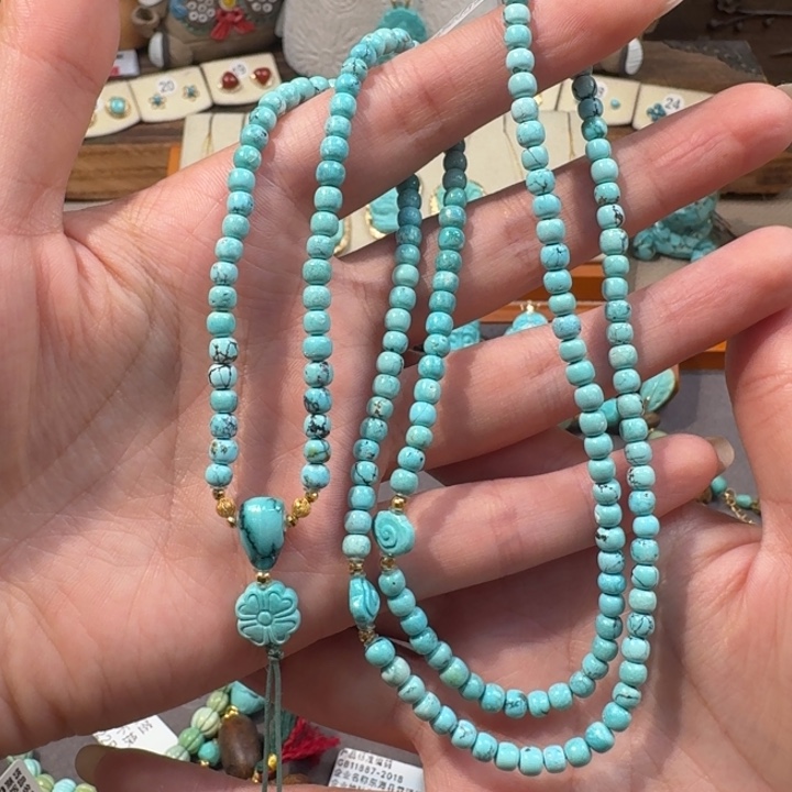 绿松石18K金镶嵌毛衣链绿松石108