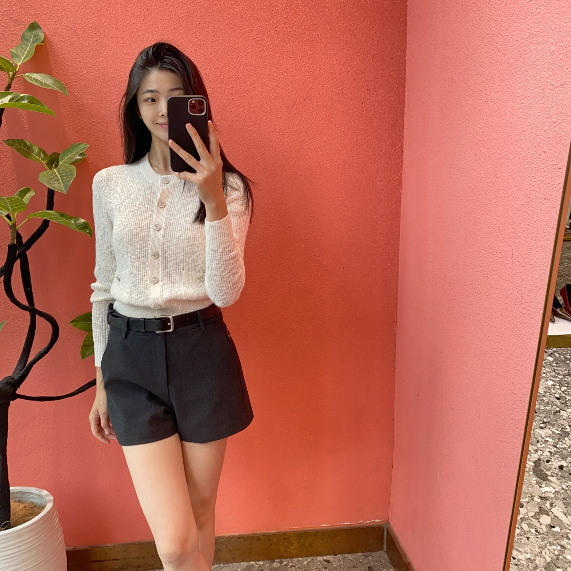 （默茗服装）小香扣白色针织开衫