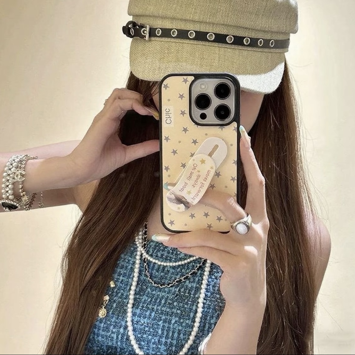 韩系ins奶黄可爱星星小狗支架适用苹果16pro女iphone15玻璃手机壳