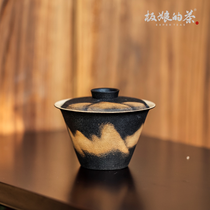 全手工 陶瓷薄胎 外上大漆 和风盖碗 110ml 日照金山 茶具