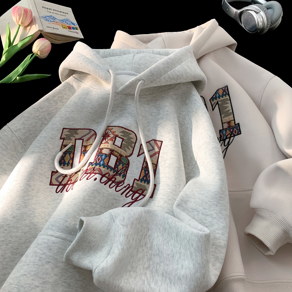 XXZZ 重磅500g美式cleanfit刺绣连帽卫衣男秋冬宽松潮牌长袖外套