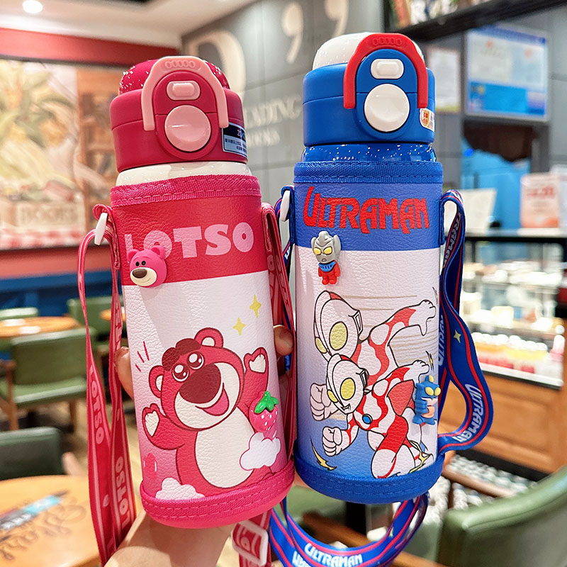 儿童保温杯男女孩双饮吸管杯子小学生上学专用可爱便携式双饮水杯