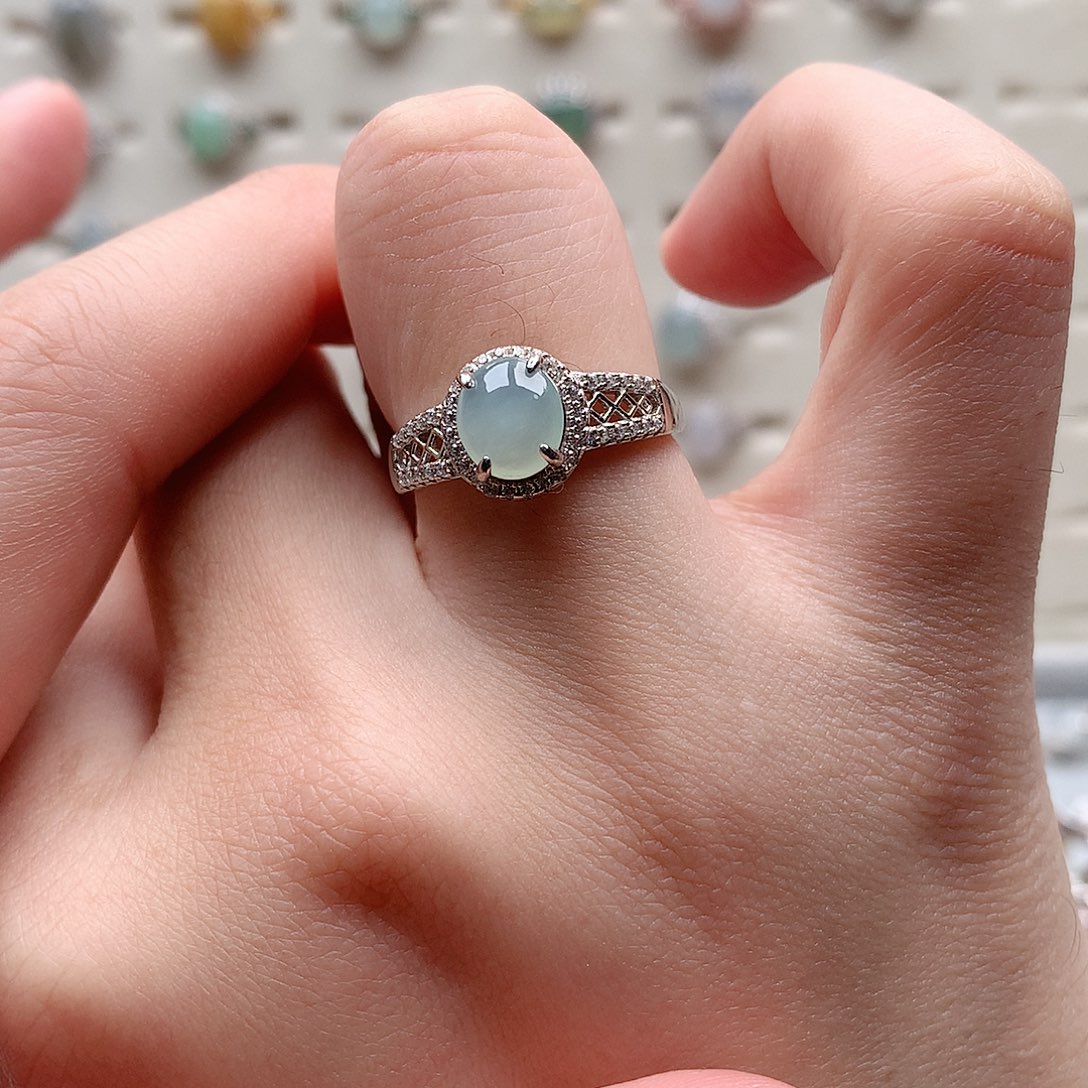 翡翠戒指银S925镶嵌0216