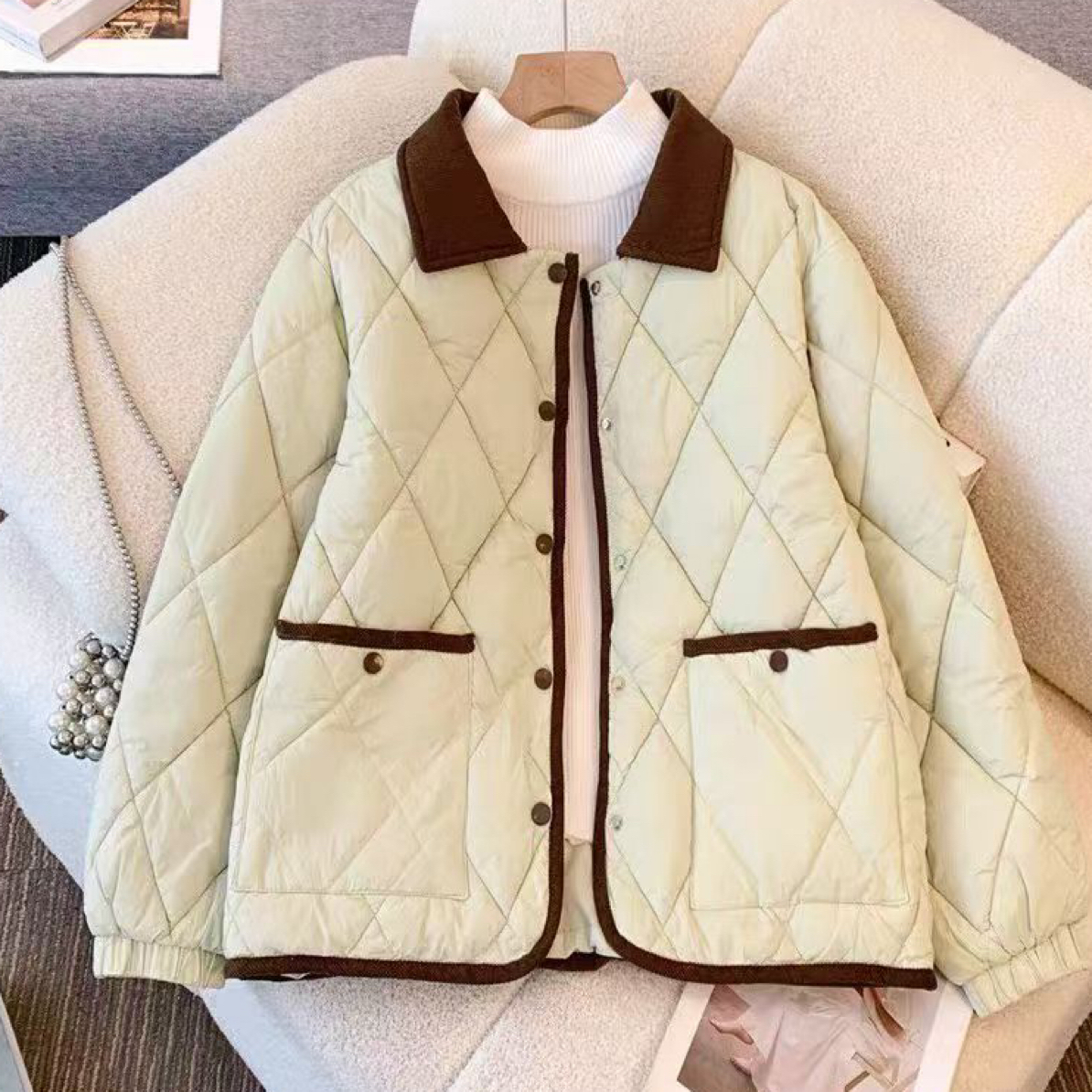 619【胖小肉推荐】新款菱格外套