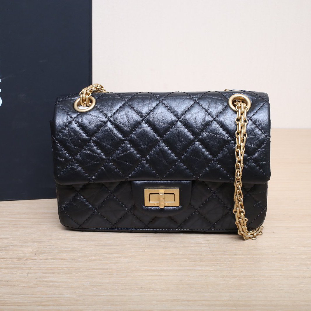 99新 Chanel/香奈儿 【念念特价】2.55口盖包 迷你黑色30开 金扣