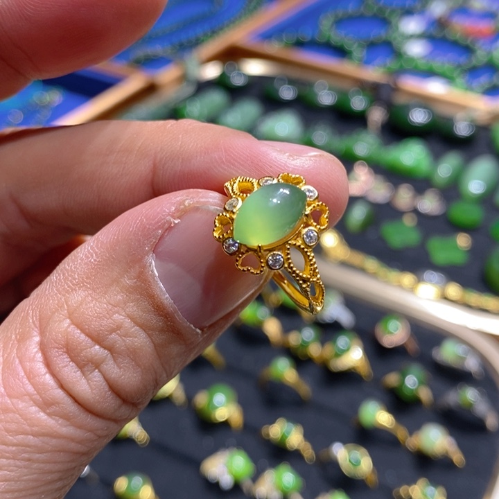 和田玉（碧玉）戒指银S925镶嵌