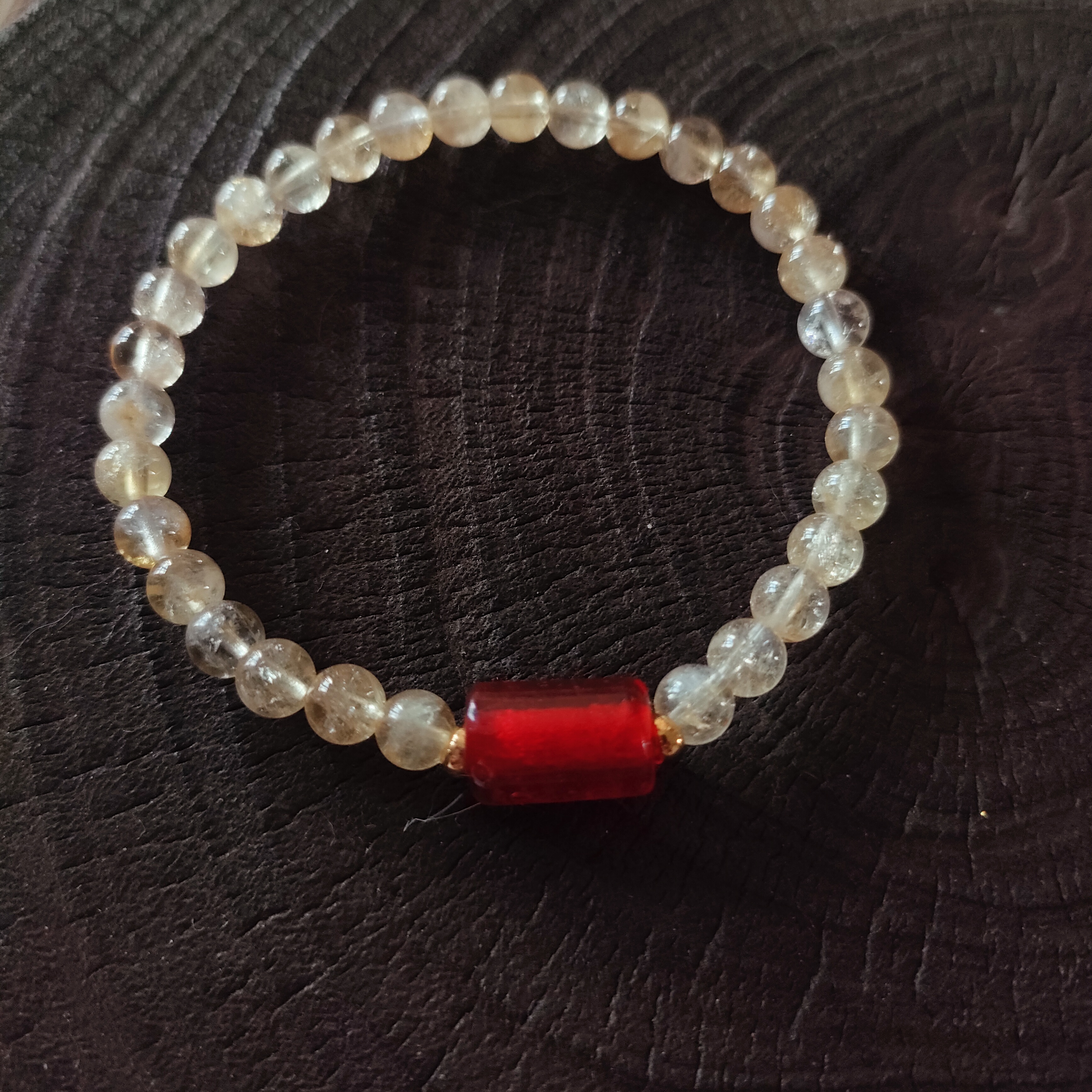 非金属珐琅手链 黄阿塞水晶卡5珠手串