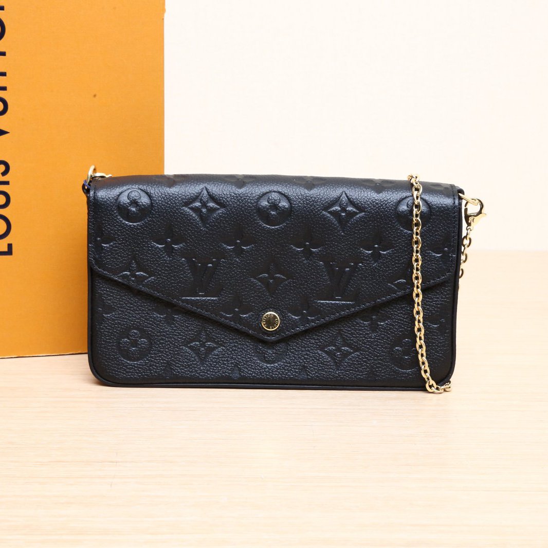 99新 LouisVuitton/路易威登 小花黑黑 三合一链条包 黑色 芯片