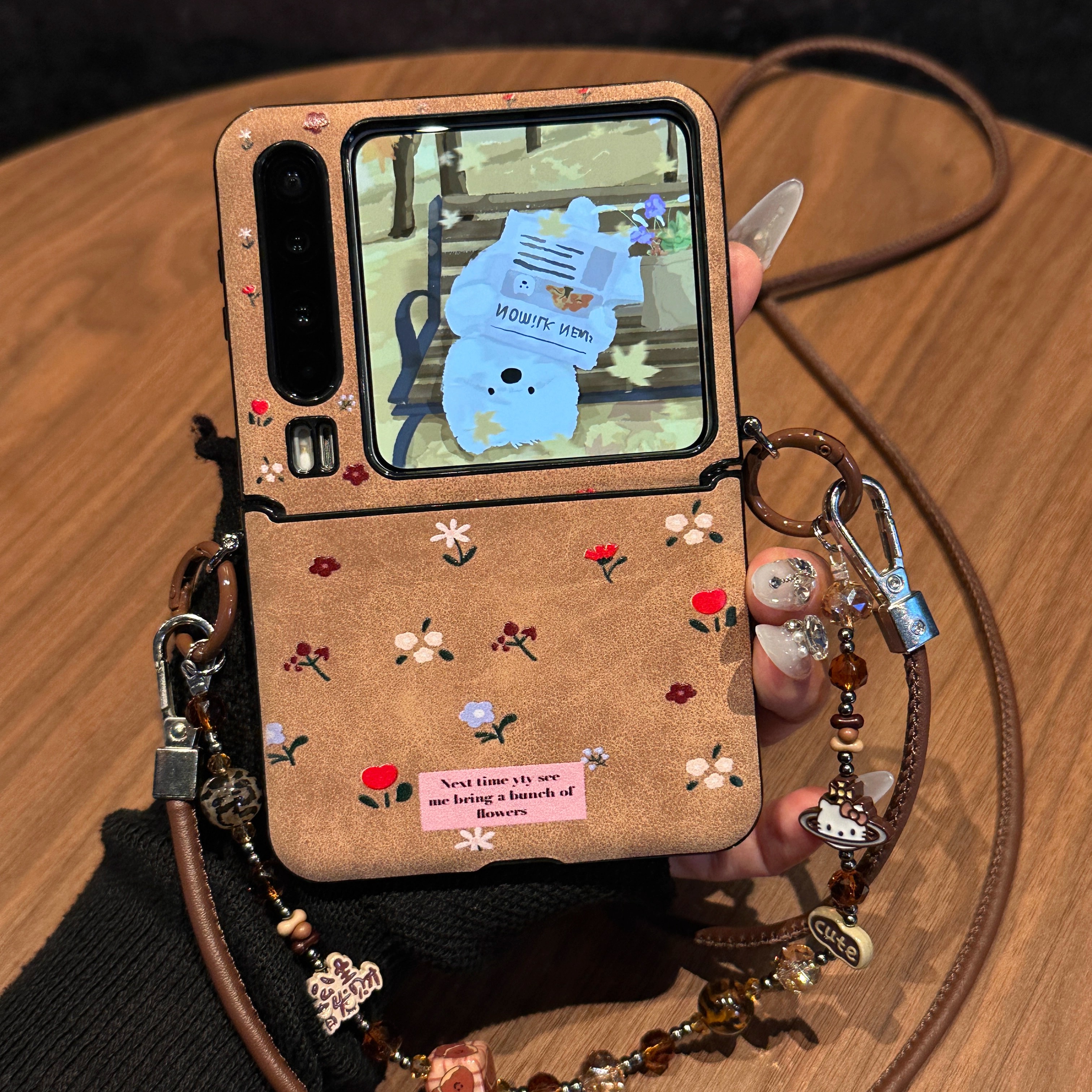 适用华为PuraX手机壳荣耀magicvflip2折叠屏秋冬皮纹小碎花保护套