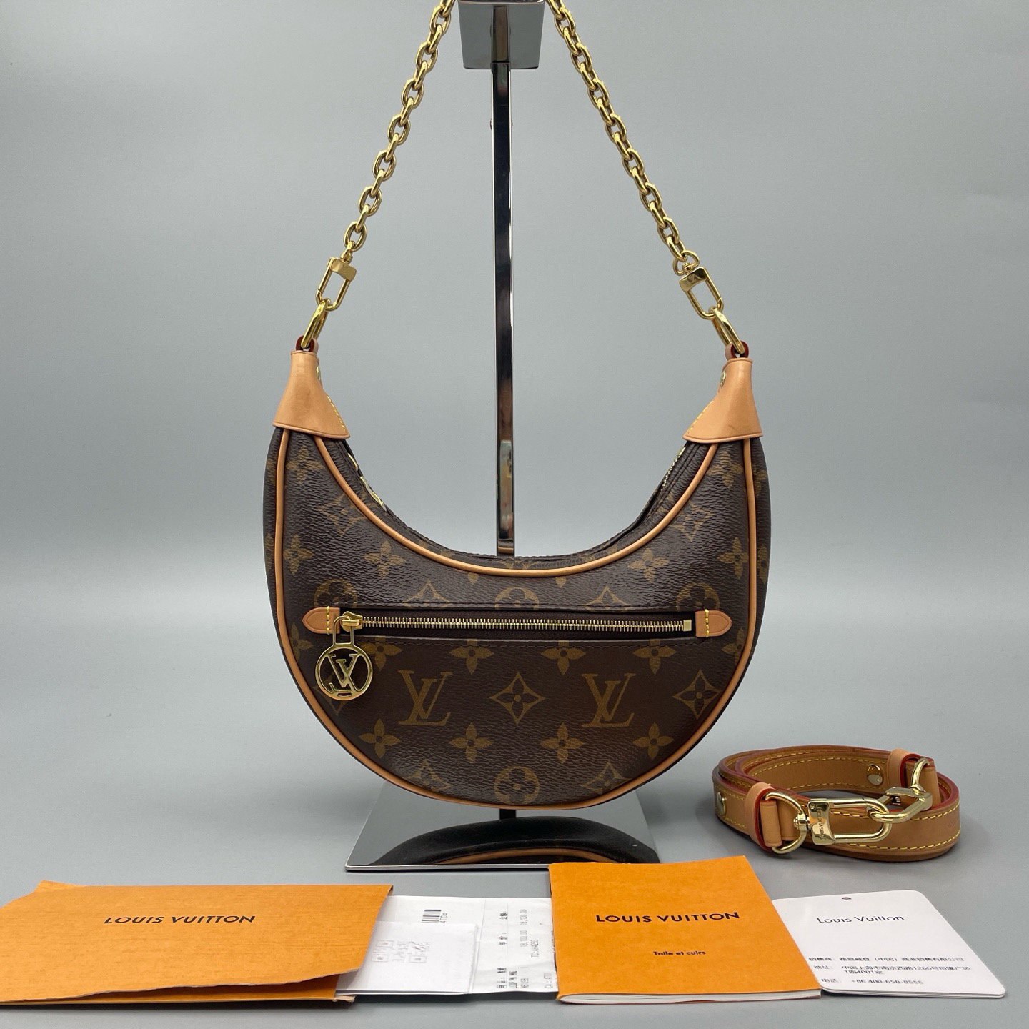 95新 LouisVuitton/路易威登 月牙包豌豆包 纯芯片 23*13 A3078