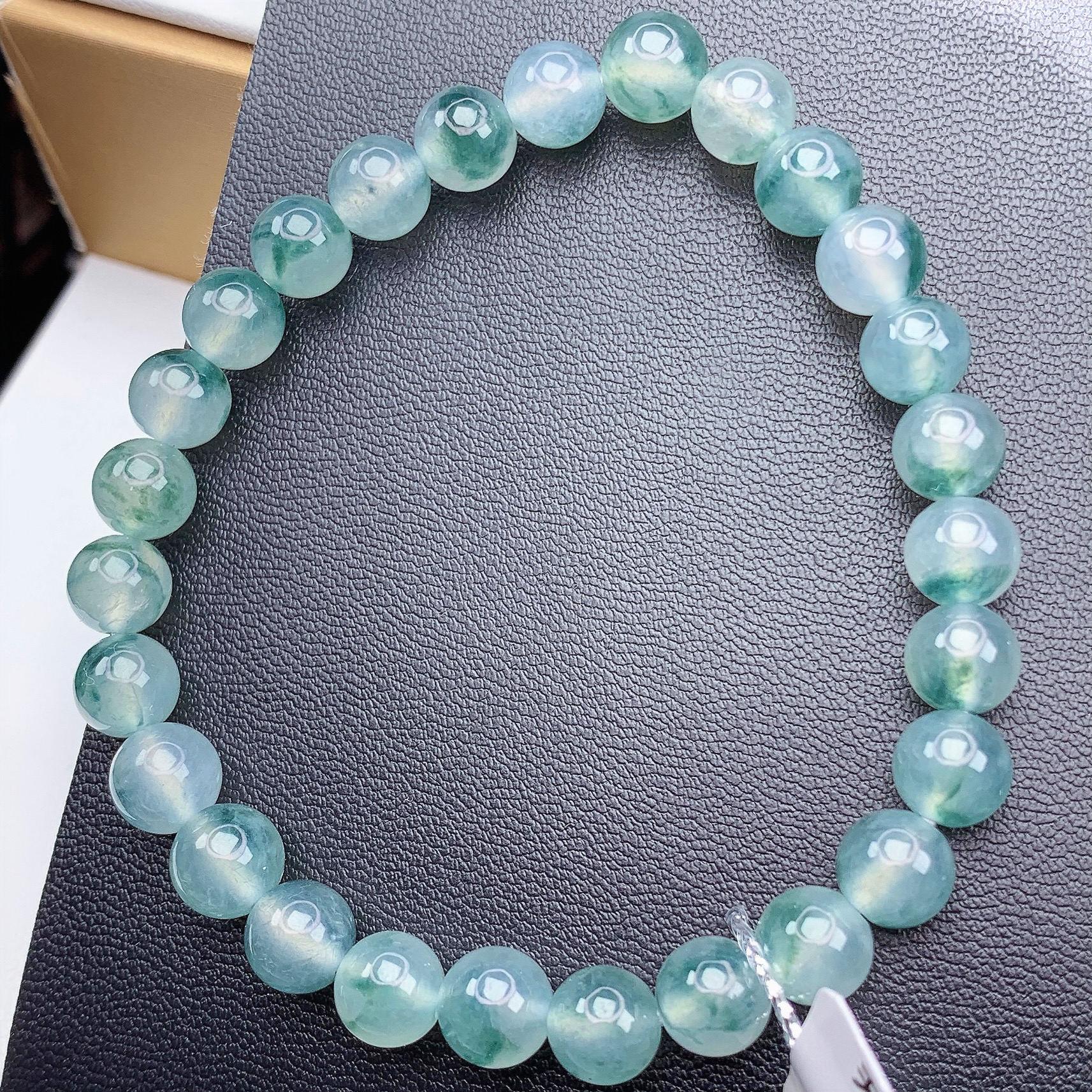 四会 缅甸A货翡翠高冰飘兰花蓝色圆珠手链手串T/6.8-7mm