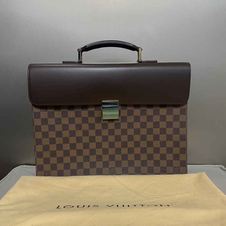 99新 LouisVuitton/路易威登 lv棕棋盘格拼皮翻盖手提公文包zp204