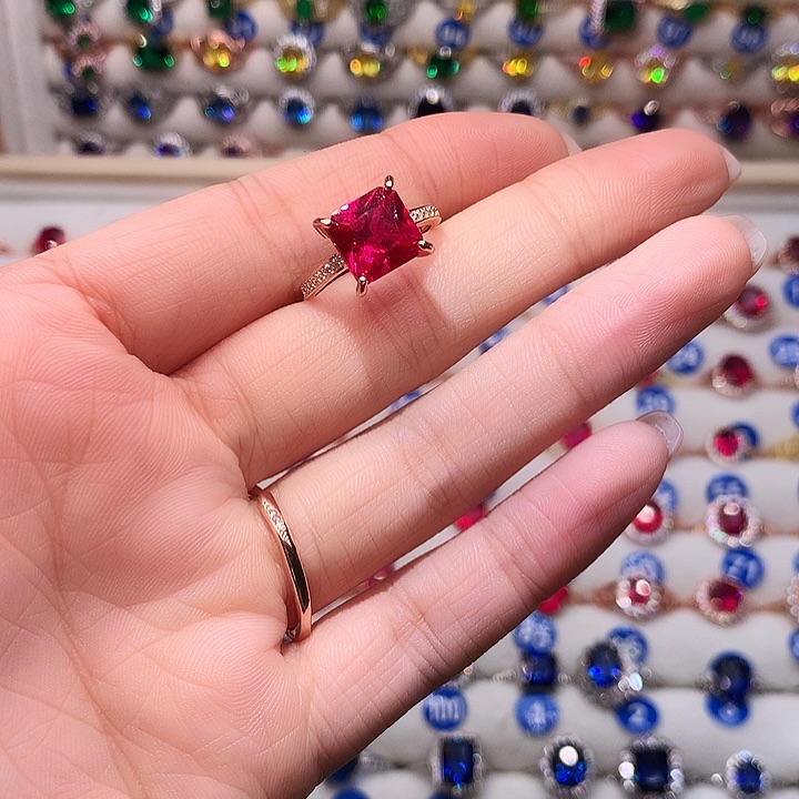 红宝石戒指银S925镶嵌11